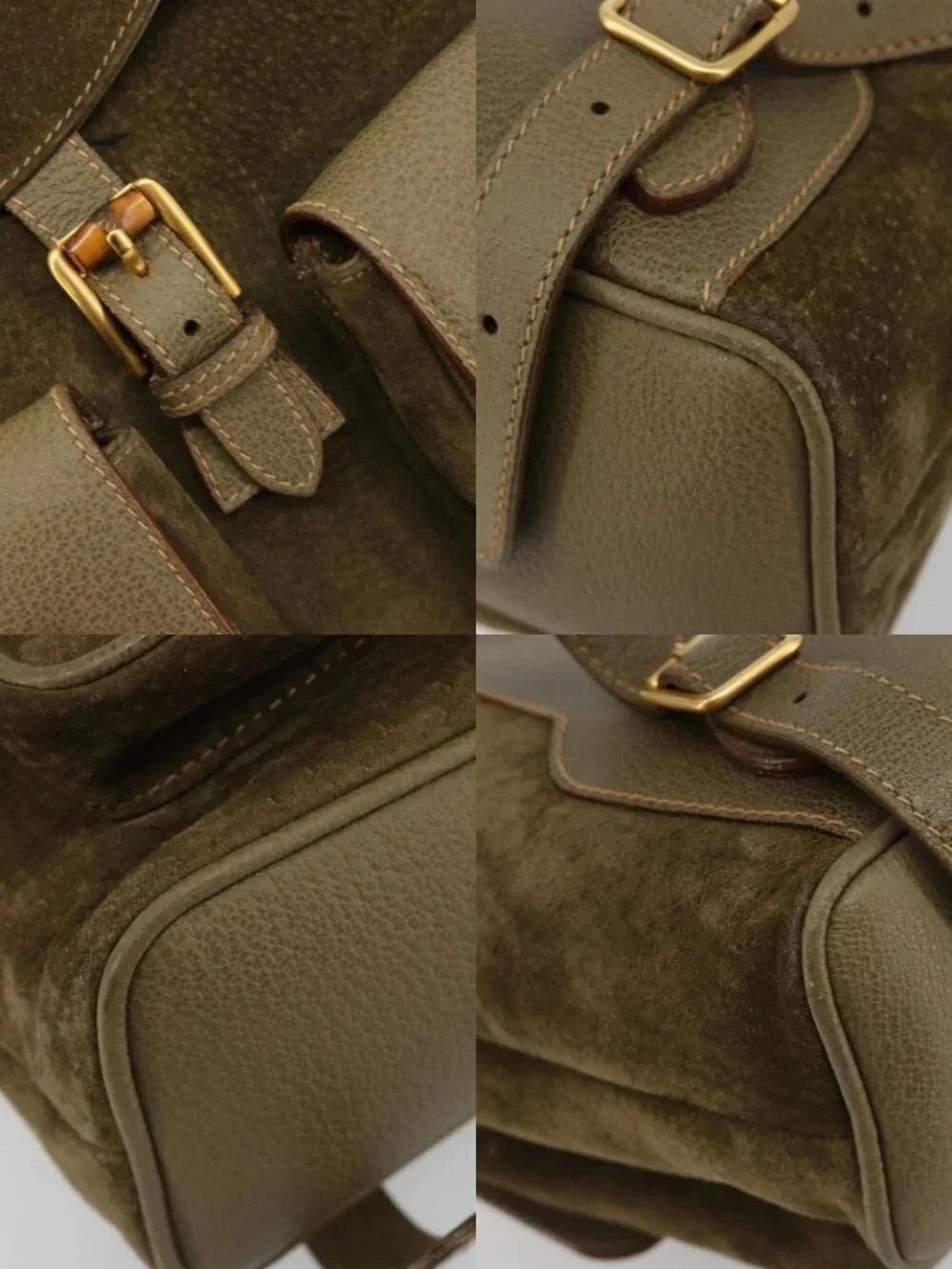 GUCCI Backpack Suede Khaki Gold 003 2058 0016 Auth 184537A